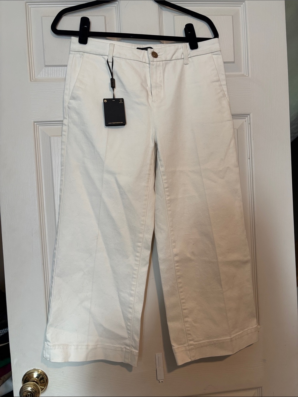 Massimo Dutti White Wide-Leg Cotton Cropped Pants